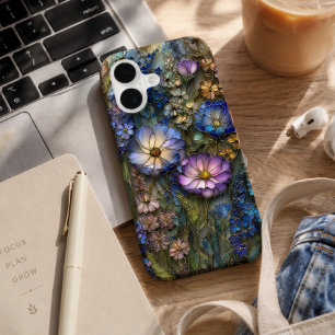 Blue Violet Stained Glass Botanical Floral iPhone 17 Case