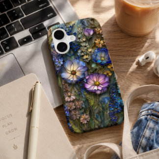 Blue Violet Stained Glass Botanical Floral iPhone 17 Case