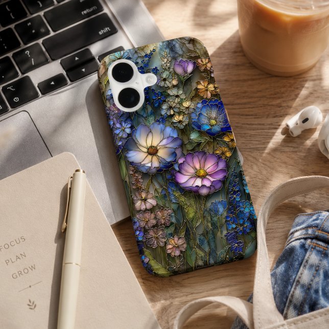 Blue Violet Stained Glass Botanical Floral iPhone Case (Creator Uploaded)
