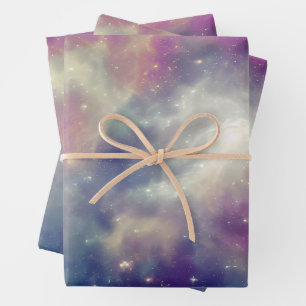 Blue Violet Teal Cosmic Nebula Milky Way Wrapping Paper Sheets