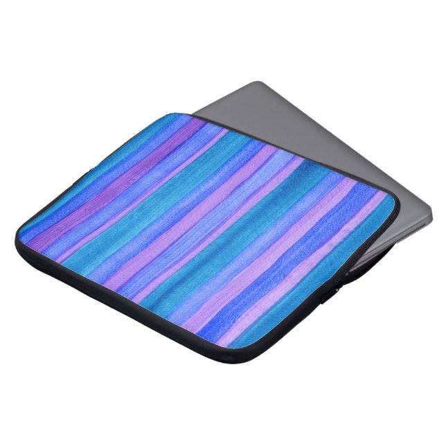 Blue, Violet, Teal Painted Stripes Laptop Sleeve (Front Top)