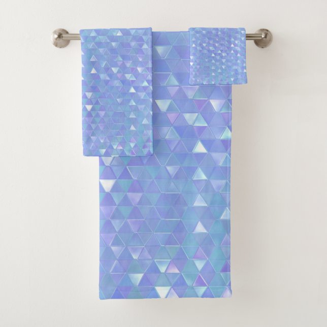 Blue Violet Trendy Triangles Geometric Bath Towel Set (Insitu)