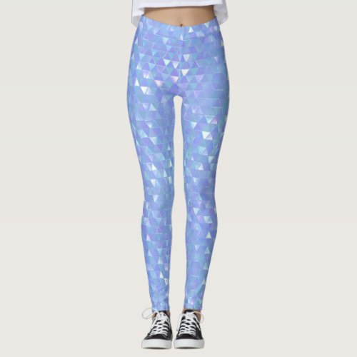 Blue Violet Trendy Triangles Geometric Leggings