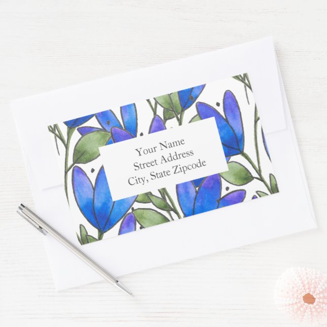 Blue Violet Watercolor Floral Stem Pattern Labels (Envelope)