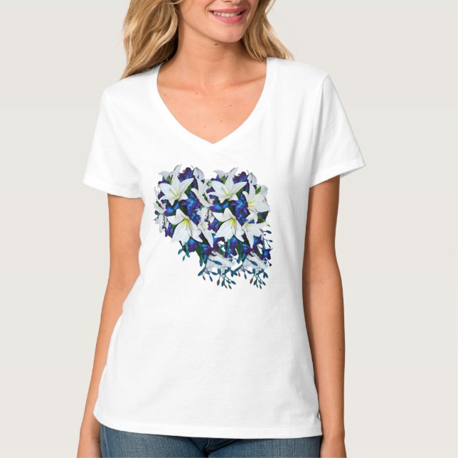Blue, Violet & White silk flower Bridesmaid gift T-Shirt (Front)