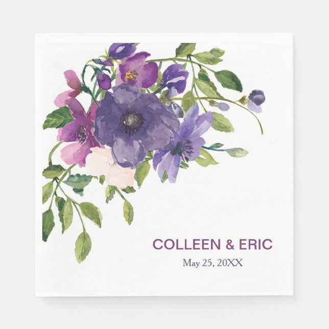 Blue Violet Wild Roses Wedding Napkins (Front)