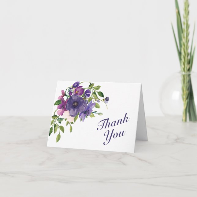 Blue Violet Wild Roses Wedding Thank You Card (Front)