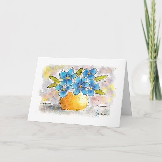 Blue Violets Watercolor Greeting Cards (Front)