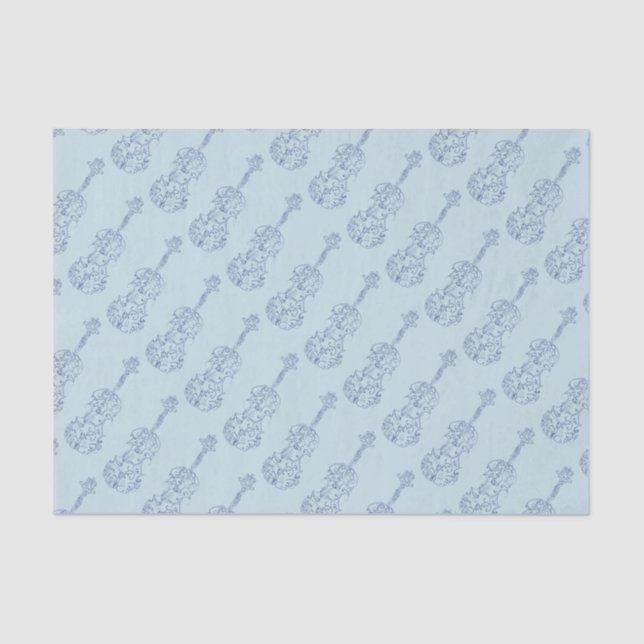 Blue Violin Line Drawing Tissue Paper (Front)
