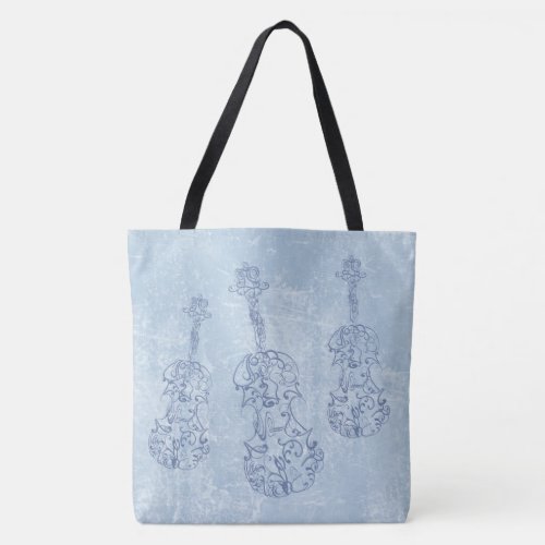 Blue Violin Line Drawings Faux Leather Backdrop Tote Bag