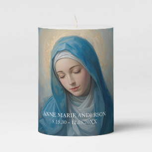Blue VIrgin Mary Memorial Pillar Candle