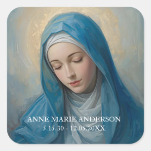 Blue VIrgin Mary Memorial Square Sticker