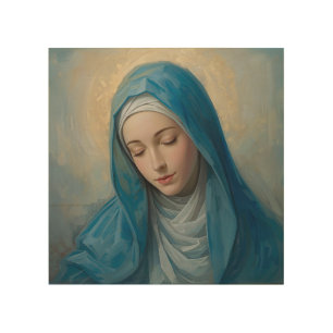 Blue VIrgin Mary Picture Wood Wall Art