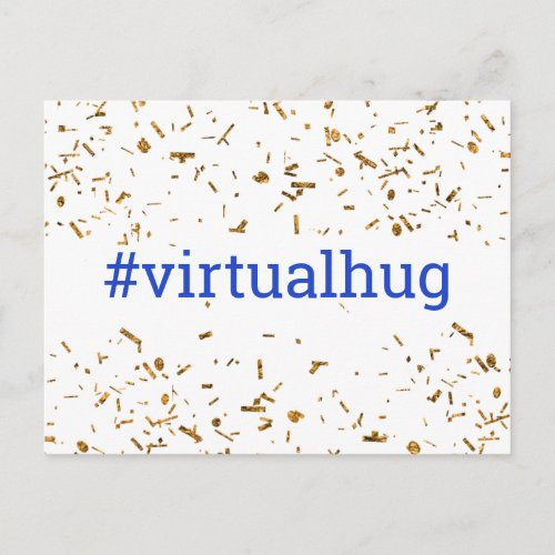 Blue Virtual Hug Hashtag Gold Faux Confetti Postcard
