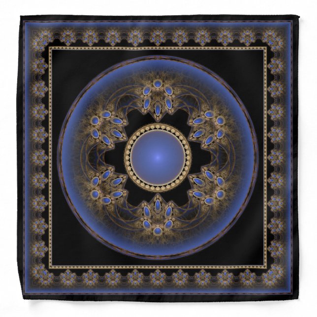 Blue visual fractal framed pattern bandana (Front)