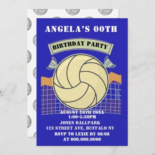 Blue Volleyball Birthday Party Invites