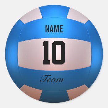 Blue Volleyball Classic Round Sticker by RicardoArtes at Zazzle