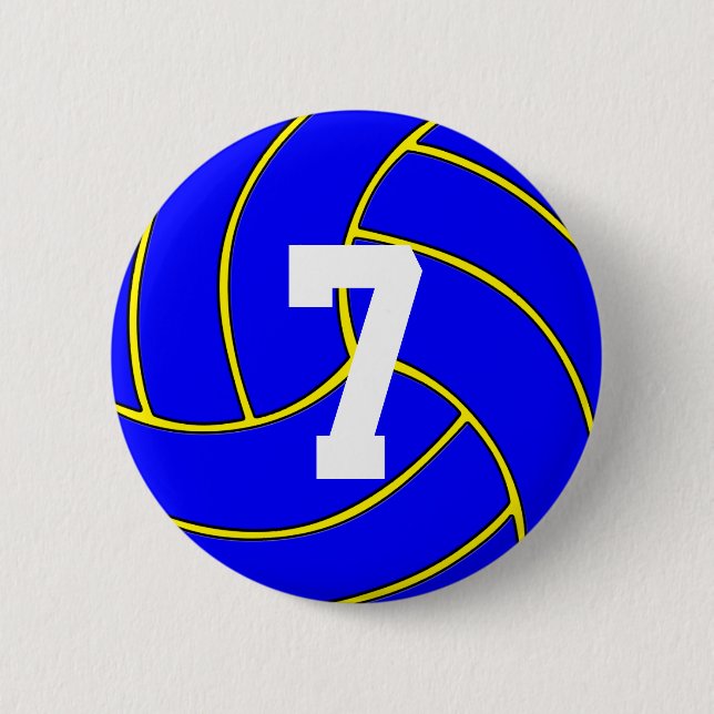 Blue Volleyball Custom Color & Jersey Number Pin (Front)