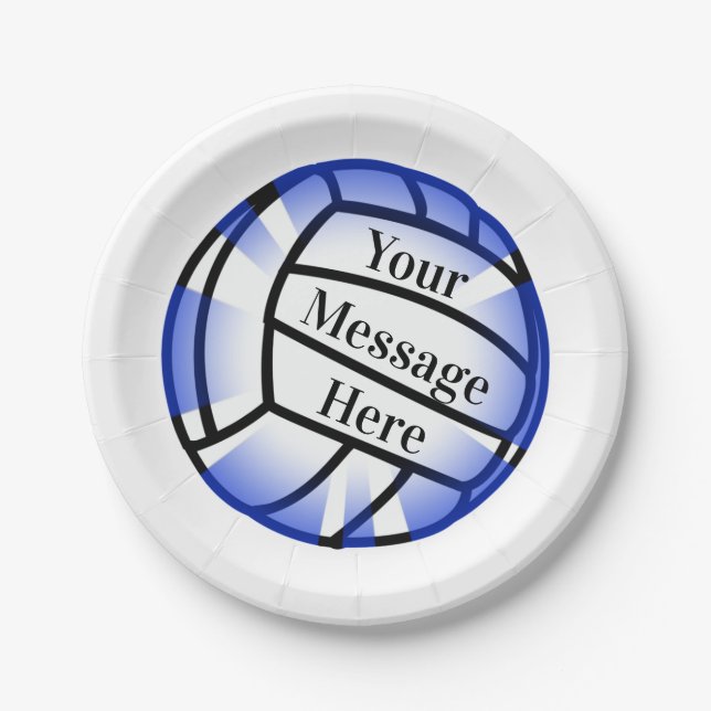 Blue Volleyball Custom Paper Party Plates (Front)
