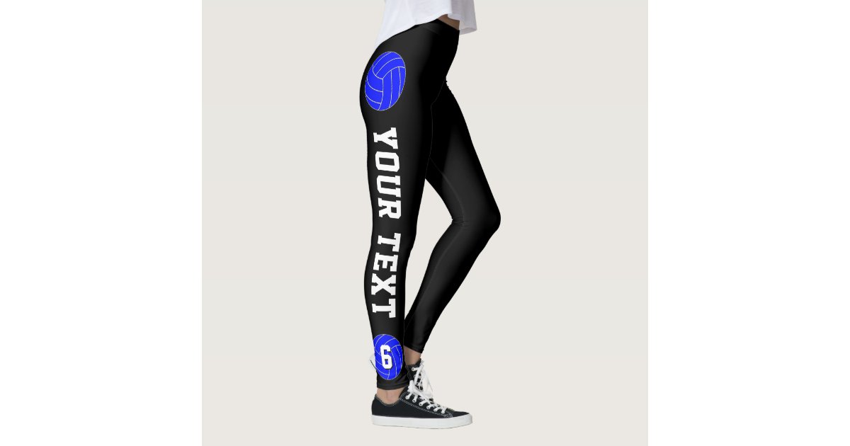 Blue Volleyball Custom Team Name & Player Number Leggings | Zazzle