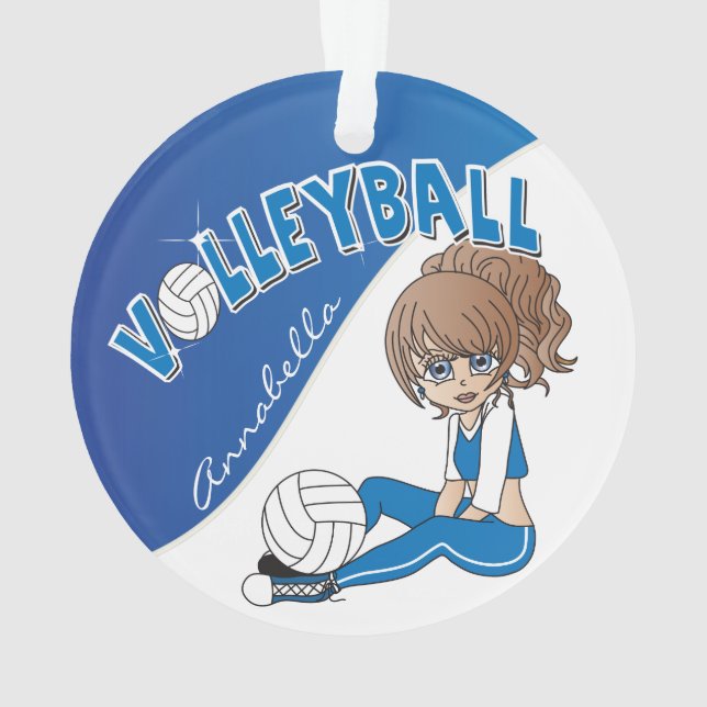 Blue Volleyball 🏐 Diva Girl Player Ornament (Back)