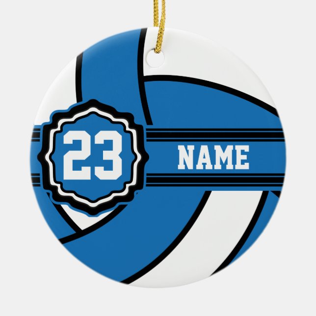 Blue Volleyball | DIY Name and Number Ceramic Ornament (Front)