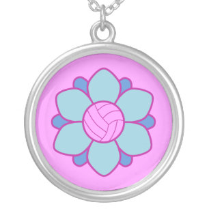 Blue Volleyball Girl Silver Plated Necklace