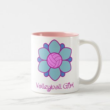 Blue Volleyball Girl Two-tone Coffee Mug by SportsGirlStore at Zazzle