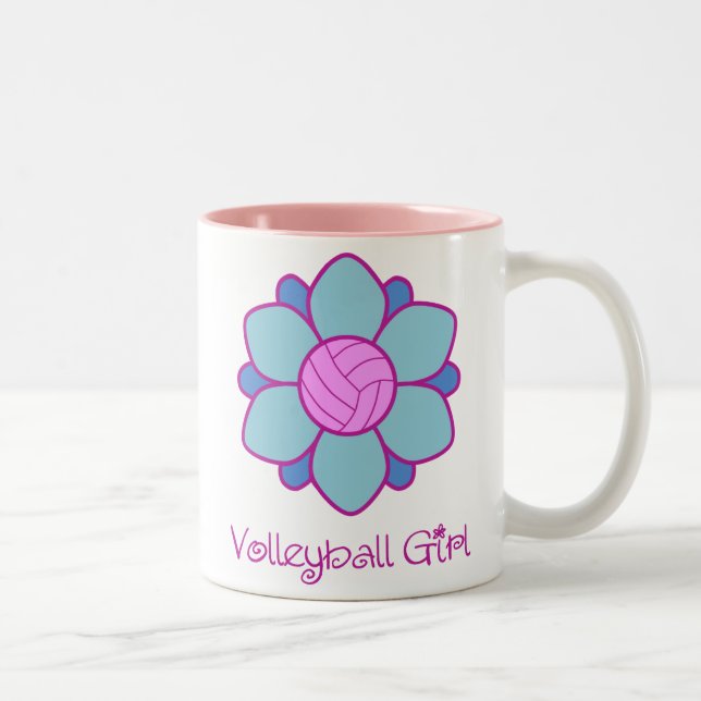Blue Volleyball Girl Two-Tone Coffee Mug (Right)