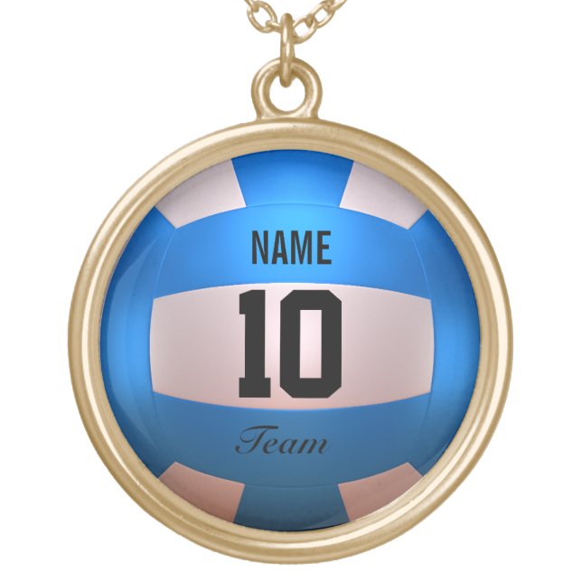 Blue Volleyball Gold Plated Necklace (Front)