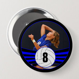 Blue Volleyball Player Custom Photo & Number Sport Button