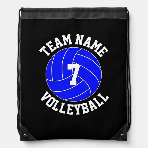 Blue Volleyball Team Name and Player Number Custom Drawstring Bag