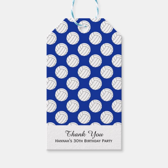Blue Volleyball Theme Birthday Gift Tags (Front)