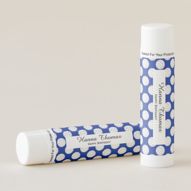 Blue Volleyball Theme Birthday Lip Balm (Front)