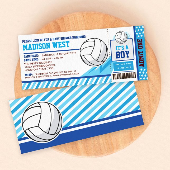 Blue Volleyball Ticket Pass Baby Shower Invitation (Creator Uploaded)