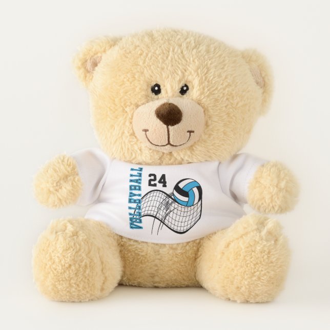 Blue Volleyball with Name and Number  Teddy Bear (Front)