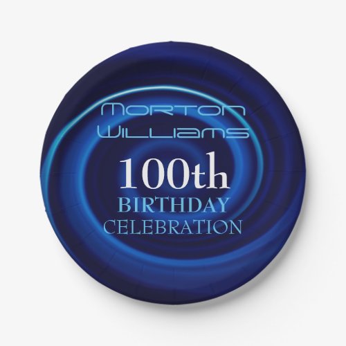 Blue Vortex 100th Birthday Celebration Paper Plate