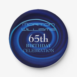 Blue Vortex 65th Birthday Celebration PP Paper Plates