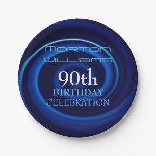Blue Vortex 90th Birthday Celebration Paper Plate