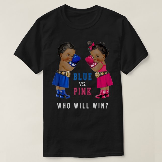 Blue vs Pink Ethnic Boxing Babies Gender Reveal T- T-Shirt (Design Front)