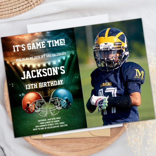 Blue vs Red Football Invitations with photo