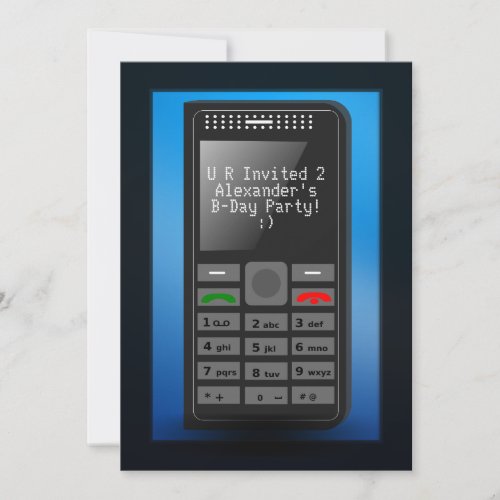 Blue w/ Cell Phone Teen Birthday Party Invitation