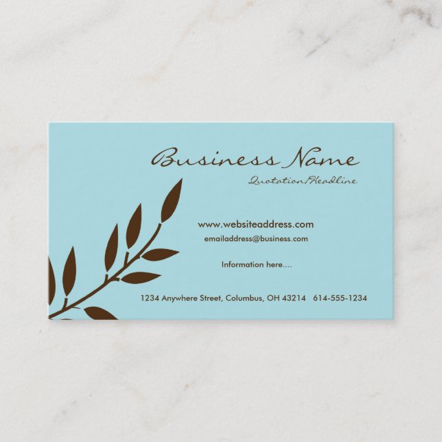 Blue w/Chocolate Brown Vine Business Cards (Front)