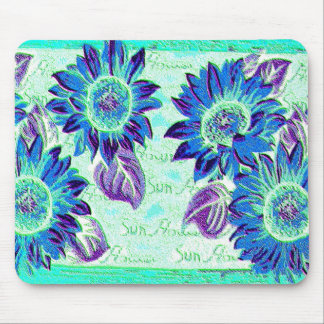 Blue Wacky Sunflower Mouse Pad