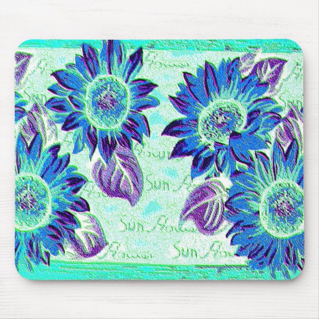 Blue Wacky Sunflower Mouse Pad (Front)