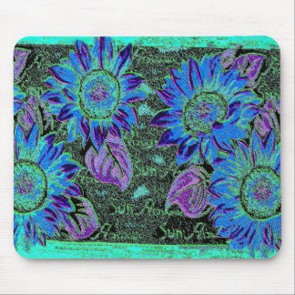 Blue Wacky Sunflower Mouse Pad