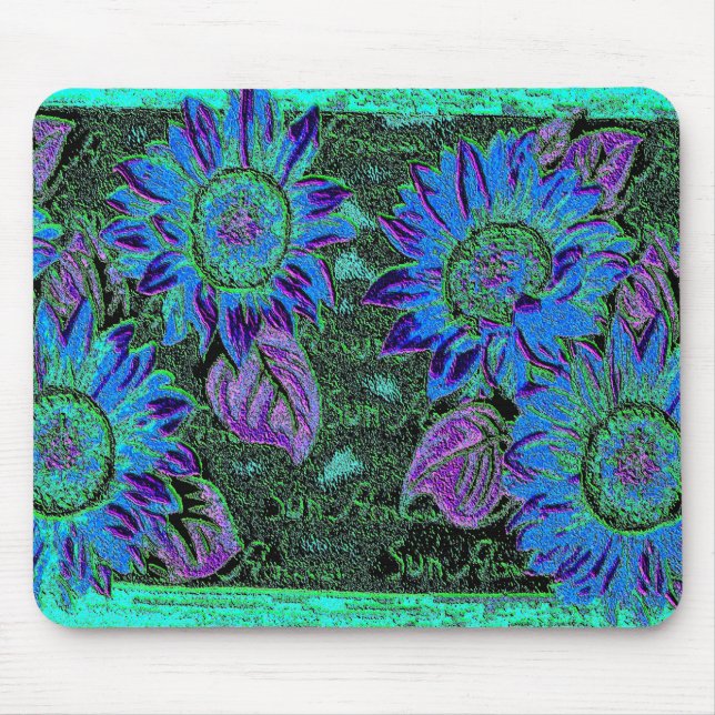 Blue Wacky Sunflower Mouse Pad (Front)