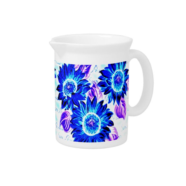 Blue Wacky Sunflowers Beverage Pitcher (Right)
