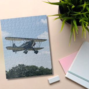 Blue Waco Airplane Photo Pilot Aviation Fun Jigsaw Puzzle