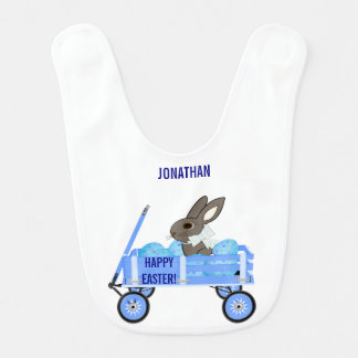 Blue Wagon with Bunny & Eggs Baby Bib